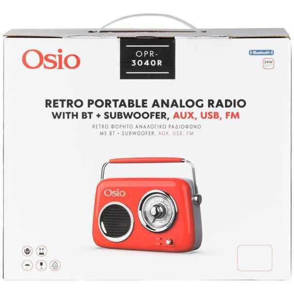 Osio Opr-3040R (5205082281298) Retro Red Φορητά Ράδιο-Cd