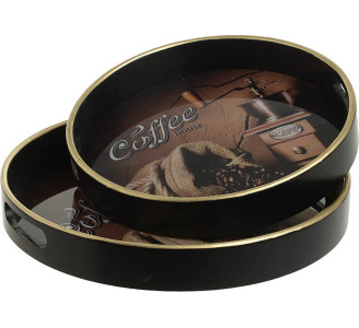 INART Set 2Τμχ Διίσκος Ξύλινος Μαύρος/Χρυσός Coffee House 3-70-151-0284