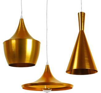 GloboStar Shanghai Set 3Tμχ Κρεμαστό Φωτιστικό Μοντέρνο Μονόφωτο Καμπάνα Χρυσό 01678