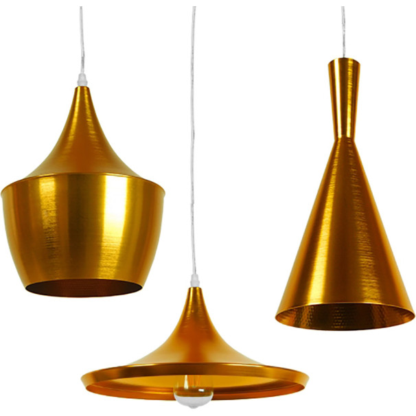 GloboStar Shanghai Set 3Tμχ Κρεμαστό Φωτιστικό Μοντέρνο Μονόφωτο Καμπάνα Χρυσό 01678