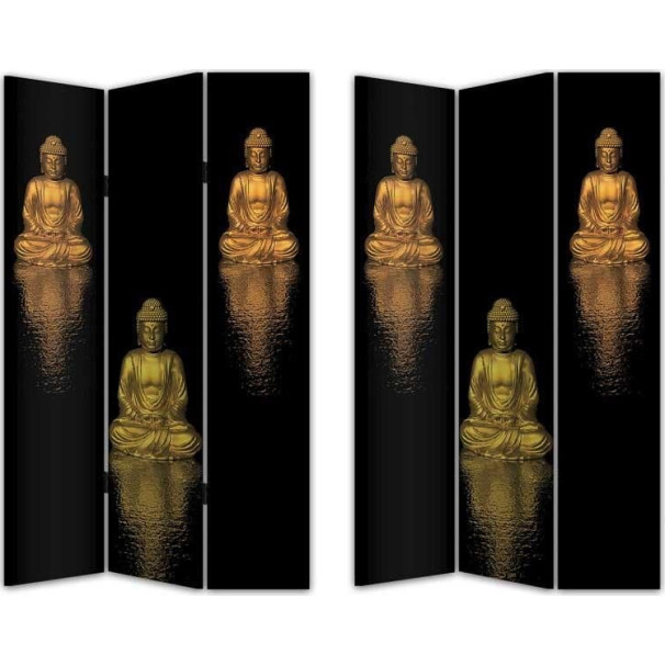 INART Παραβάν 2 Όψεων Printed Canvas Βούδας 3-50-610-0232